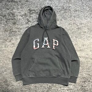 Gap Hoodie Mens Medium Gray USA Flag Arch Spellout Y2K Pullover Sweatshirt